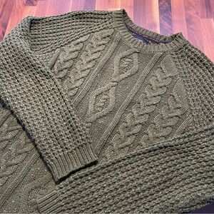 Lucky Brand Men's Olive Green Cable Knit Crewneck Sweater